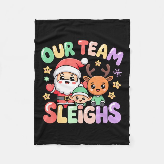 Our Team Sleighs Christmas Santa And Xmas Party Sq Fleecedecke (Vorderseite)