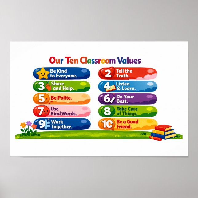 Our Ten Classroom Values - 11x17 Landscape Poster (Vorne)