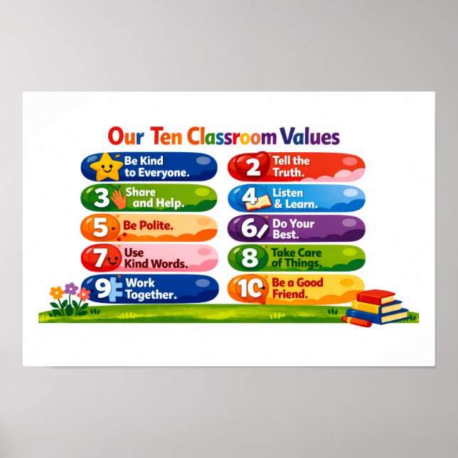 Our Ten Classroom Values – 12×18 Landscape Poster (Vorne)
