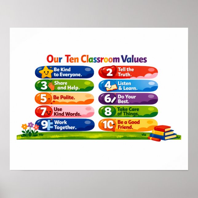 Our Ten Classroom Values – 16x20 Landscape Poster (Vorne)