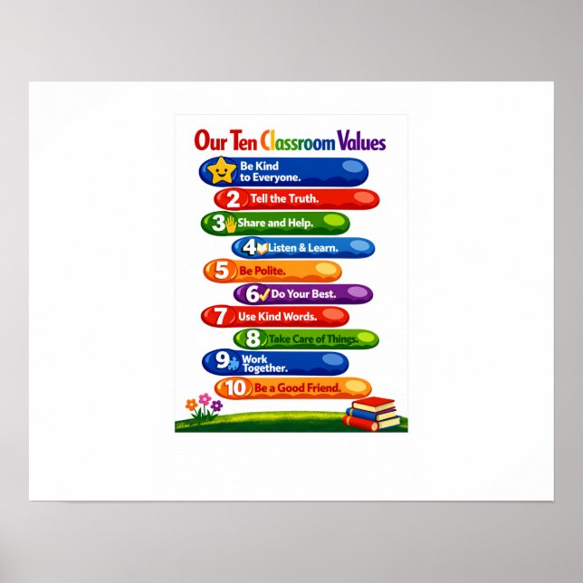 Our Ten Classroom Values – 16x20 Landscape Poster (Vorne)