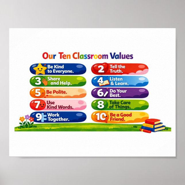Our Ten Classroom Values – 8.5×11 Landscape Poster (Vorne)