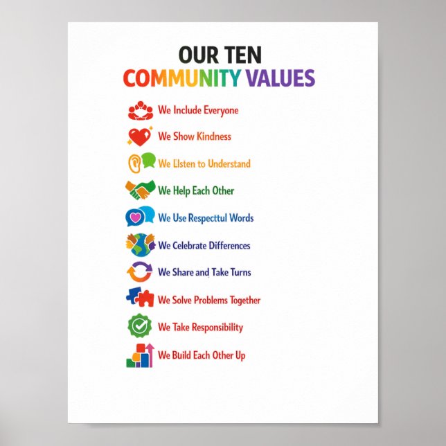Our Ten Community Values Poster 8.5x11– Bright  (Vorne)