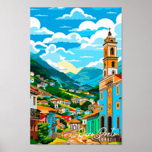 Ouro Preto Brasilien Vintage Illustration Poster