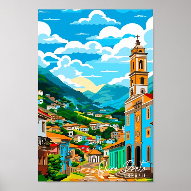 Ouro Preto Brasilien Vintage Illustration Poster (Vorne)
