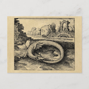 Ouroboros Dragon Biting Es ist Schwanz Sepia Postkarte