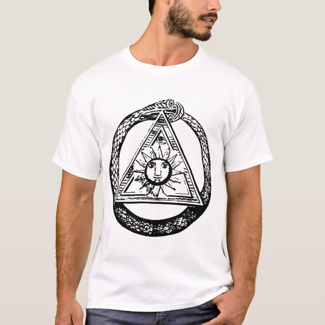 Ouroboros Schlangen-Dreieck-amerikanisches Kleid T-Shirt (Vorderseite)