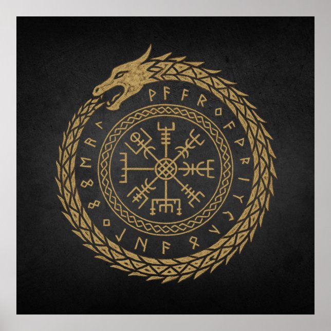 Ouroboros & Vegvisir - Norse Compass Rune Circle D Poster (Vorne)