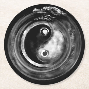 Ouroboros Yin - Yang Runder Pappuntersetzer