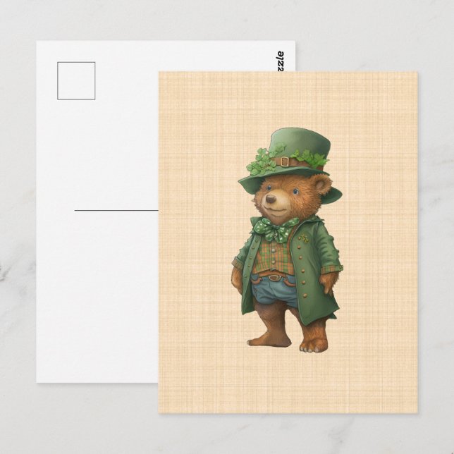 Ourson Saint Patrick - Grüner irischer Anzug Postkarte (Vorne/Hinten)