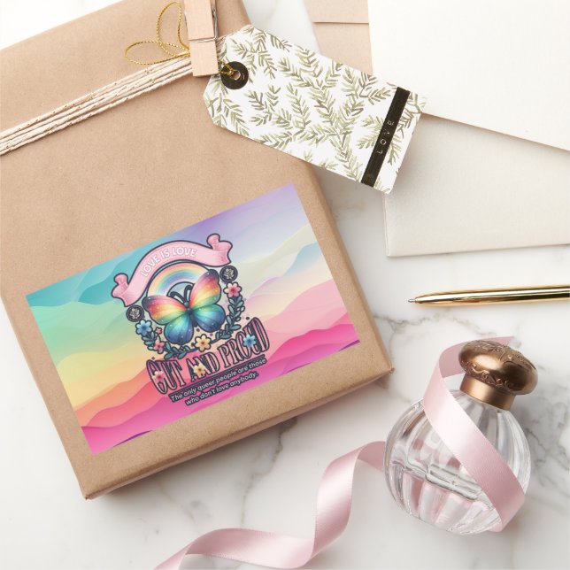 Out and Proud Gay Pride Party Rechteckiger Aufkleber (Schenken)