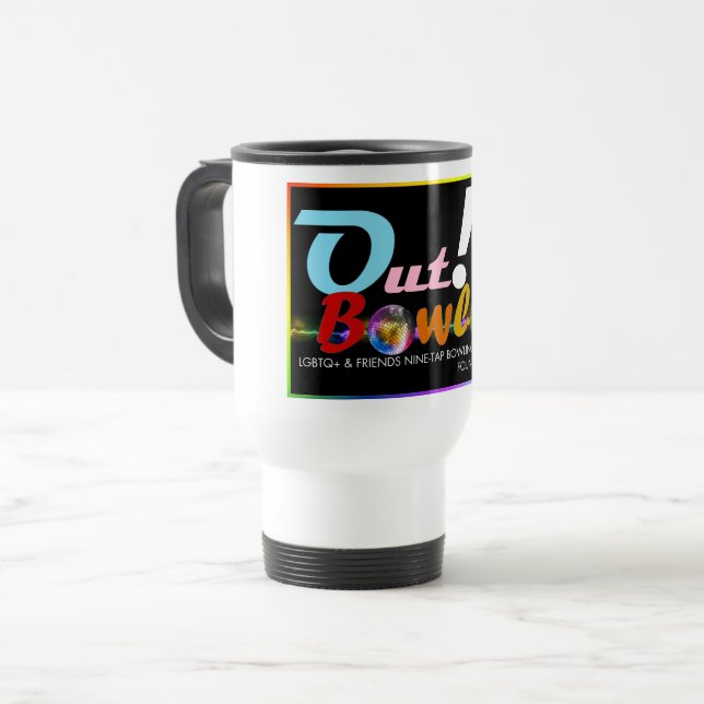 Out-Bowling-Logo-Tasse Reisebecher (Vorderseite Links)