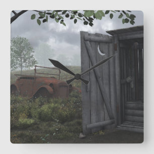 OUT HOUSE AND RUSTED CAR CLOCK QUADRATISCHE WANDUHR