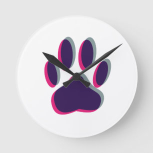 Out of Focus Dog Paw Print Runde Wanduhr