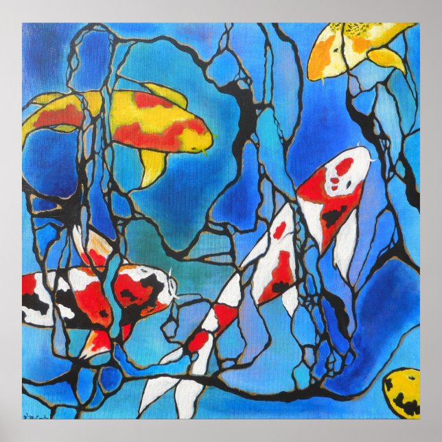 "Out of the Blue" Koi Fish Moderne Kunst Print Poster (Vorne)