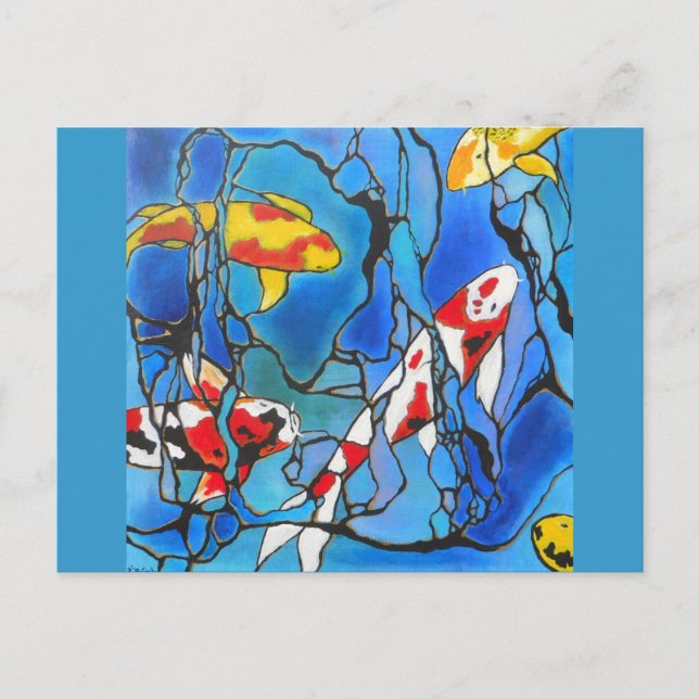 "Out the Blue" Koi Fish Art Malerei! Postkarte (Vorderseite)