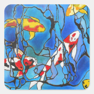 "Out the Blue" Koi Fish Art Malerei! Quadratischer Aufkleber
