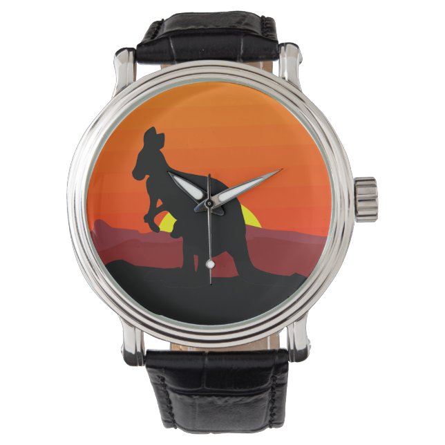 Outback Australian Kangaroo bei Sunset Armbanduhr (Vorderseite)