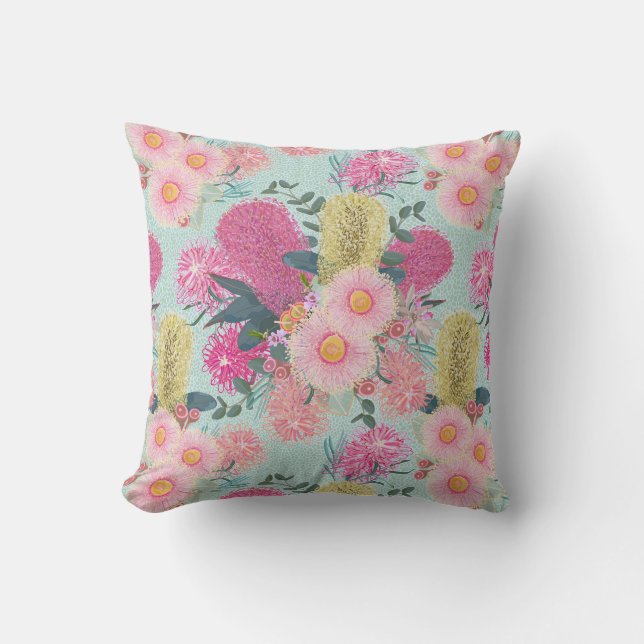 Outback Banksia und Grevillea Eukalyptus Kissen (Vorderseite)