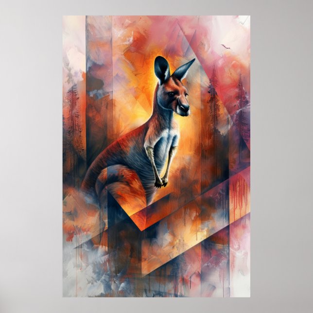 Outback Essence: Kangaroo in Abstraktion Poster (Vorne)
