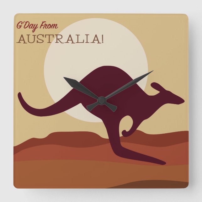Outback Kangaroo Quadratische Wanduhr (Vorderseite)