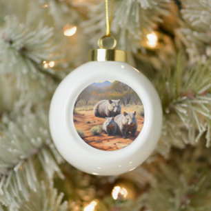 Outback Trio: Wombat Wanderers Keramik Kugel-Ornament