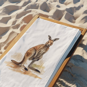 Outback Wanderer: Wasserfarben-Känguru Strandtuch