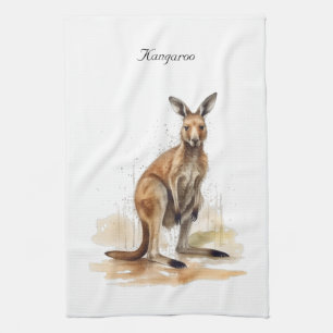 Outback Wanderer: Watercolor-Känguru individuell Geschirrtuch