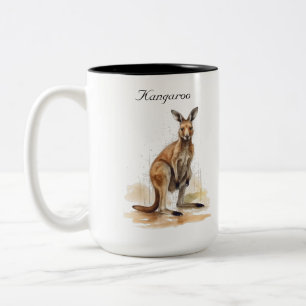 Outback Wanderer: Watercolor-Känguru individuell Zweifarbige Tasse