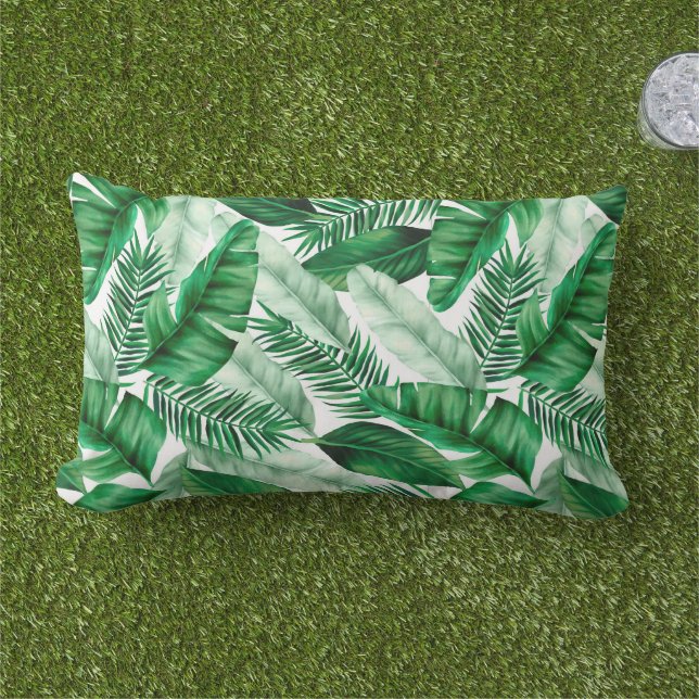 Outdoor Accent Pillow Tropical Palms Kissen Für Draußen (Gras)