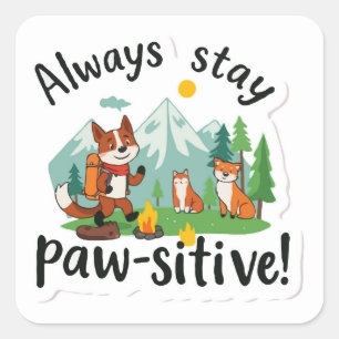 Outdoor Adventure 'Immer Bleibe Paw-sitive' Vibes Quadratischer Aufkleber