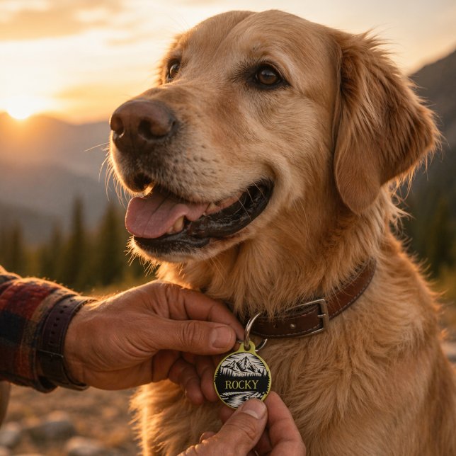 Outdoor Adventure Mountain Personalized Haustiermarke (Rugged mountain adventure dog tag with nature vibes, perfect for explorers and trail loving pups too)