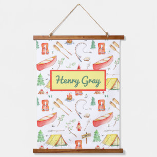 Outdoor Adventure Watercolor Wandteppich Mit Holzrahmen