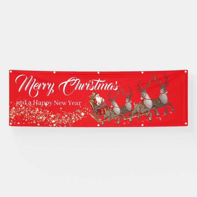 Outdoor Banner Santa Reindeers Frohe Weihnachten (Horizontal)