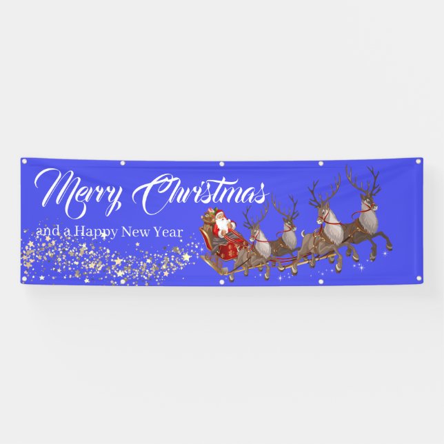 Outdoor Banner Santa Reindeers Frohe Weihnachten (Horizontal)