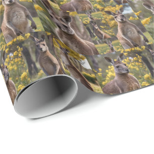Outdoor Beauty: Kangaroo und Wattle Foto Collage Geschenkpapier
