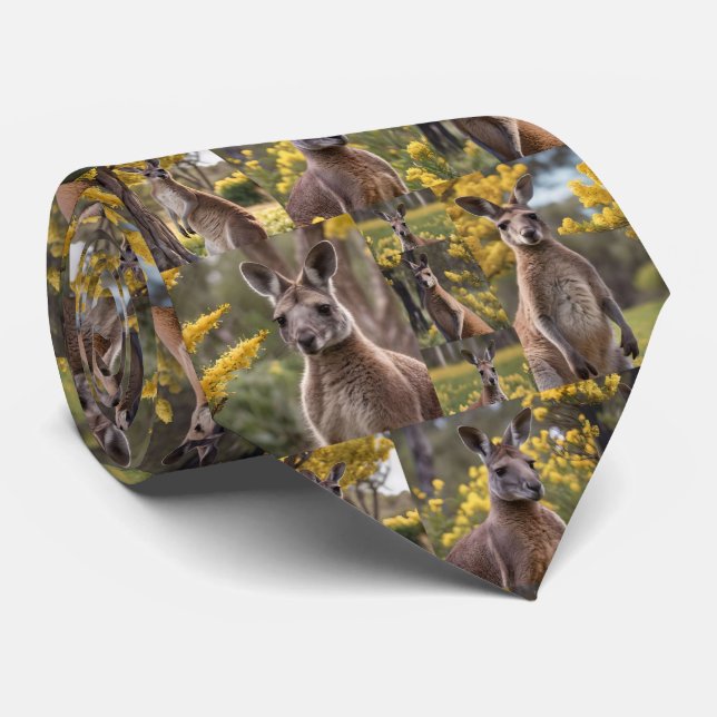Outdoor Beauty: Kangaroo und Wattle Foto Collage Krawatte (Gerollt)