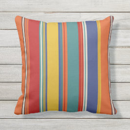 Outdoor Bright Blue Red Orange Aquamarin Stripe De Kissen