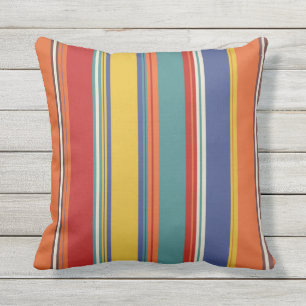 Outdoor Bright Blue Red Orange Aquamarin Stripe De Kissen