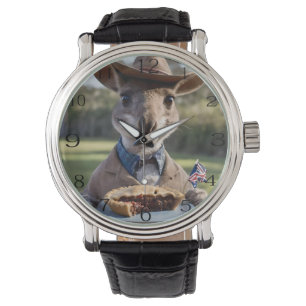 "Outdoor Delight: Ein Känguru isst Aussie Meat Pie Armbanduhr