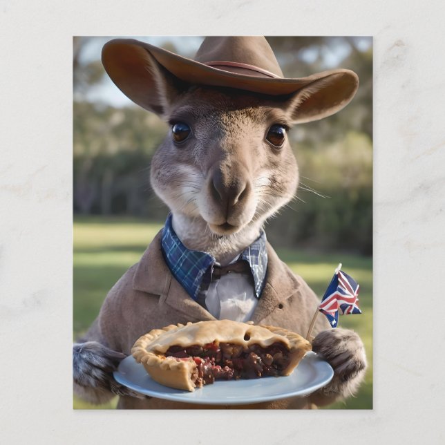 "Outdoor Delight: Ein Känguru isst Aussie Meat Pie Flyer (Vorne)