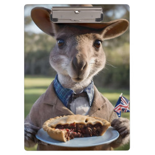 "Outdoor Delight: Ein Känguru isst Aussie Meat Pie Klemmbrett