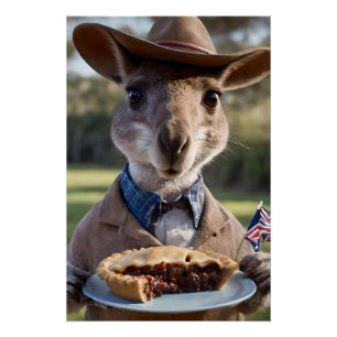"Outdoor Delight: Ein Känguru isst Aussie Meat Pie Poster