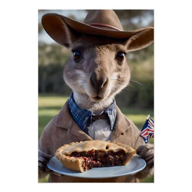 "Outdoor Delight: Ein Känguru isst Aussie Meat Pie Poster (Vorderseite)