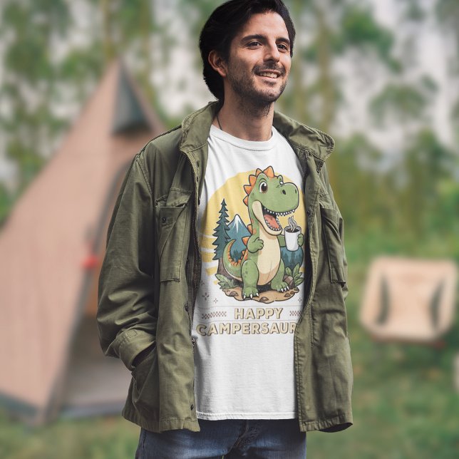 Outdoor Dinosaur Camper Saurus Funny Camping T-Shirt (Von Creator hochgeladen)