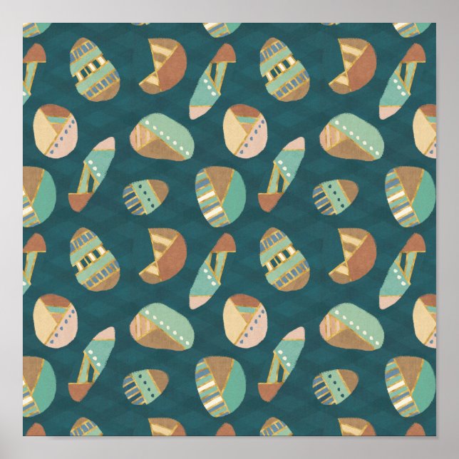 Outdoor Geo Step | Blaues Muster Poster (Vorne)