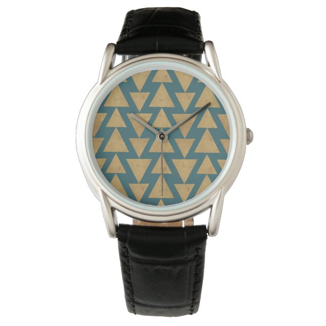 Outdoor Geo Step Gold & Dark | Teal Pattern Armbanduhr (Vorderseite)