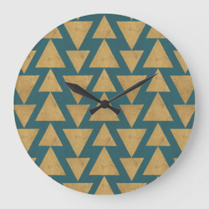 Outdoor Geo Step   Gold & Dark Teal Pattern Große Wanduhr