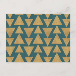 Outdoor Geo Step Gold & Dark   Teal Pattern Postkarte