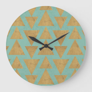 Outdoor Geo Step Gold & Teal Pattern Große Wanduhr